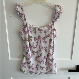 LOFT Floral Ruffled Sleeve Blouse
